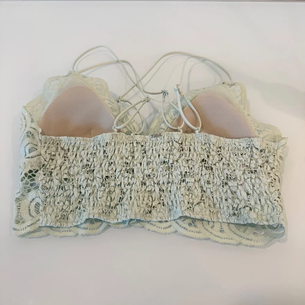PINK Victoria's Secret Lace Bralette Large Strappy Mint Green Coquette Festival